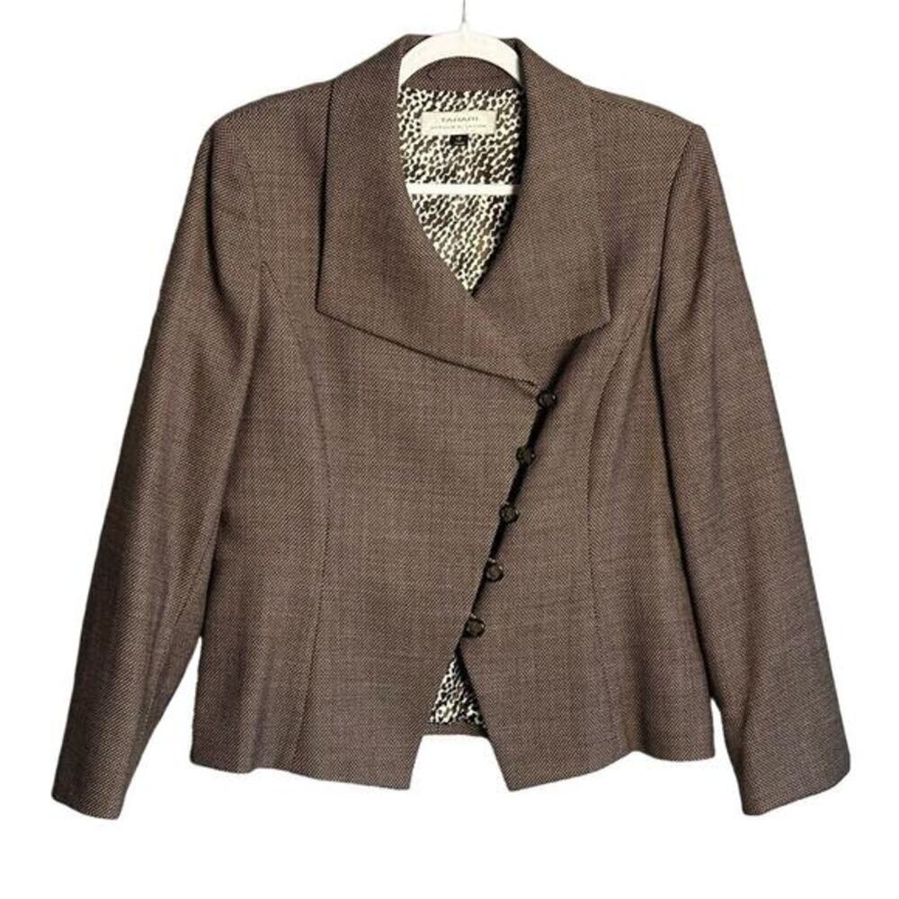 Tahari ASL Blazer Jacket Womens 12 Brown Wool Asymmetric Buttons office career‎